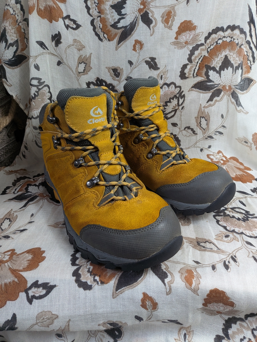 Mustard Yellow Suede Lace-Up Hiking Boots